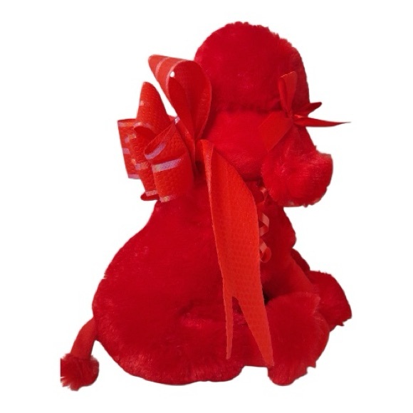 Red Plush Poodle with Love Embroidery and Bowknot - Picture 4 of 10